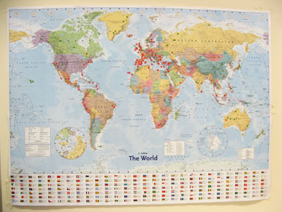“Destinations – Explored and to be Explored: Gateshead Carers” (2012): world map (102cm x 138cm), stickers